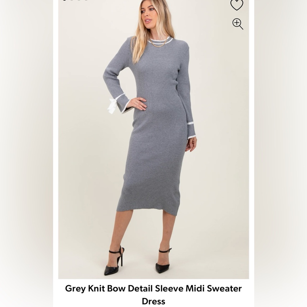 Grey Midi Pink Blush Maternity Sweater Dress